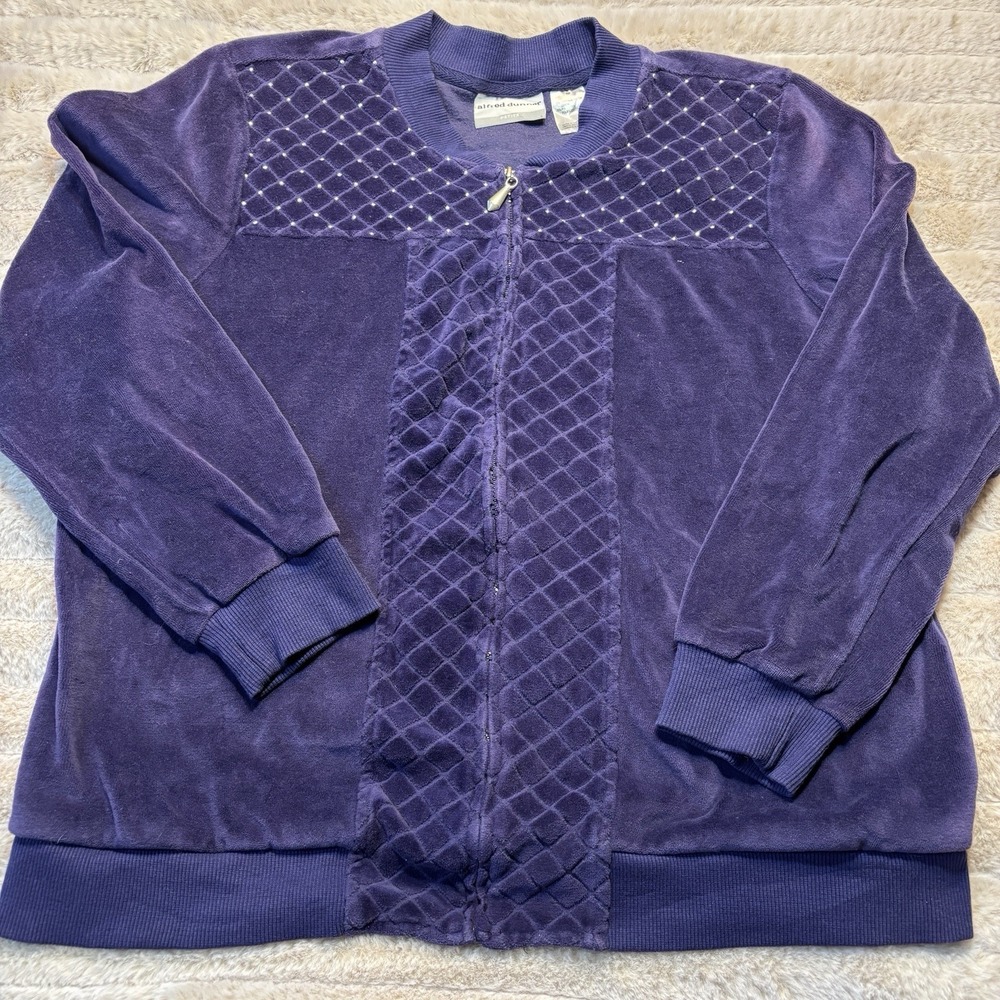 Alfred Dunner Womens‎ Purple Embellished Velour Full Zip Sweater Size Petite 8 P